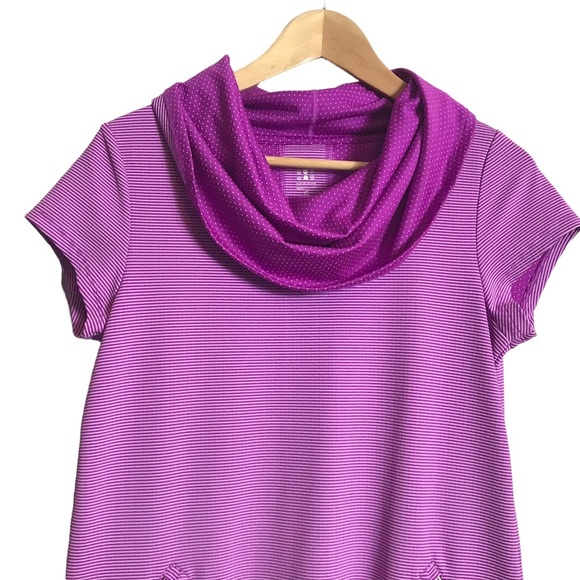 Title Nine Laylis Small Fuchsia Dot Stripe Go Cowl Neck Zip Pocket Tunic Dress‎ - Picture 4 of 10